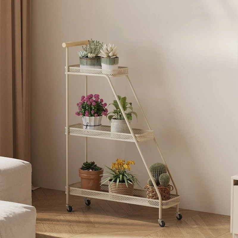Balcony Plant Rack Garden Decor Movable Flower Stand Metal Storage Shelves Flower Pot Shelf Household Outdoor Garden Furniture