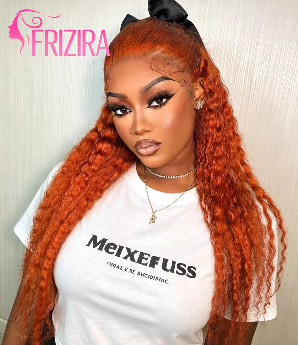 

Ginger Orange Curly 13X6 Hd Lace Frontal Human Hair Wig 200 Density Deep Wave Human Hair Wigs 13X4 Brazilian Orange Colored Hair For Women