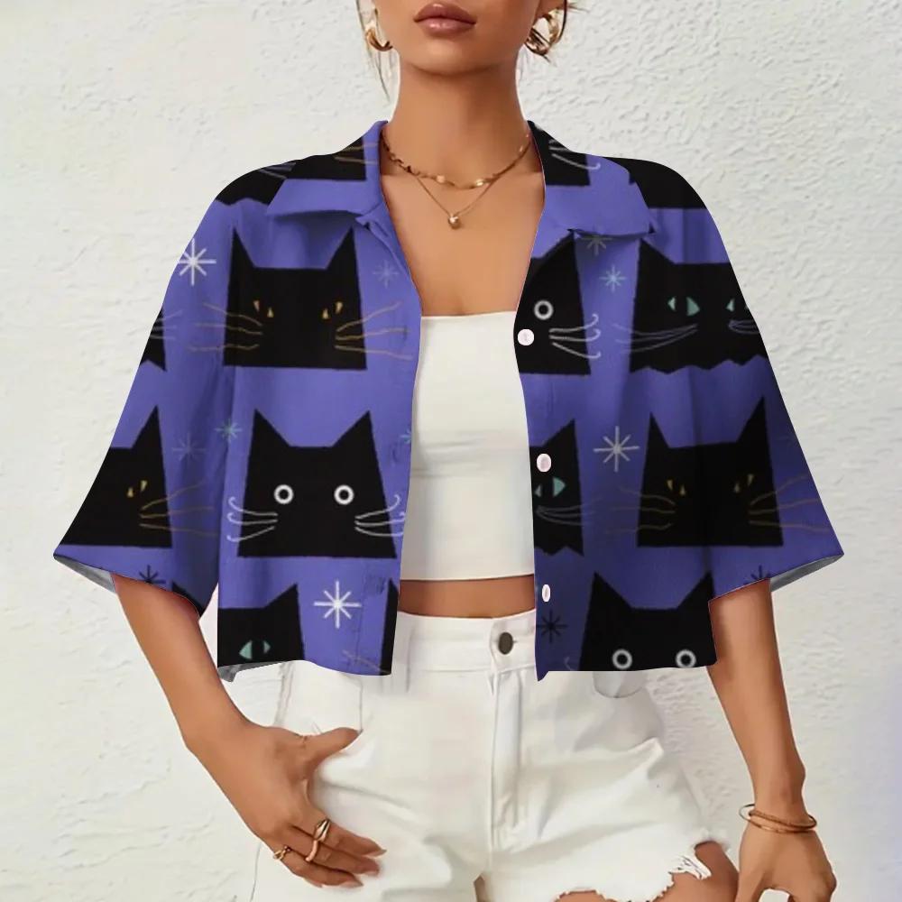 Loose And Breathable Women\'s Lapel Shirt High Quality Halloween Style Printed Half-sleeve Shirt Summer Fashion Comfortable Shirt