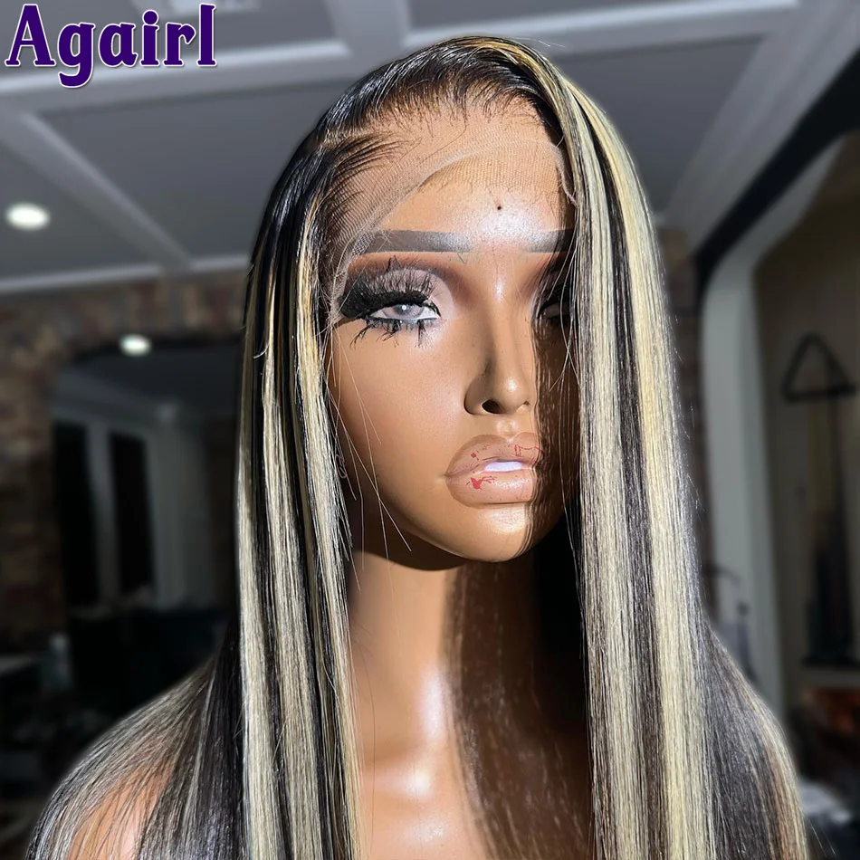 1B/27 Highlight 13X4 13x6 Lace Frontal Human Hair Wigs 200% Blonde Brown Ready Go PrePlucked 34Inch Bone Straight Lace Front Wig