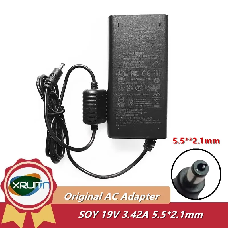 

Genuine SOY-1900342-327 AC Adapter 19V 3.42A 65W Monitor Charger for SOY Power Supply 5.5*2.1mm