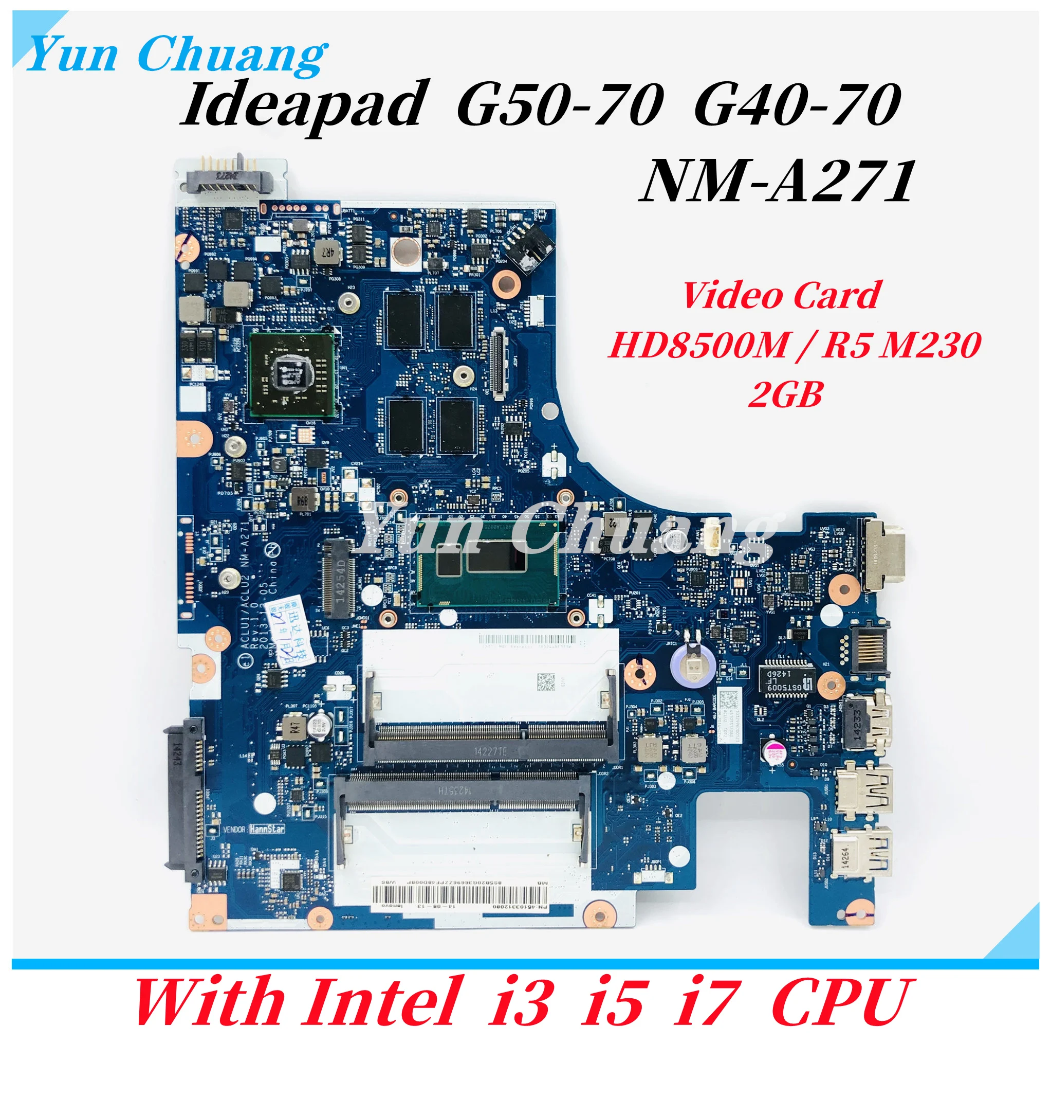 ACLU1 ACLU2 NM-A271 For Lenovo G50-70 G40-70 Laptop Motherboard With I3 I5 I7 CPU HD8500M/R5-M230 2GB GPU DDR3L 100% Work