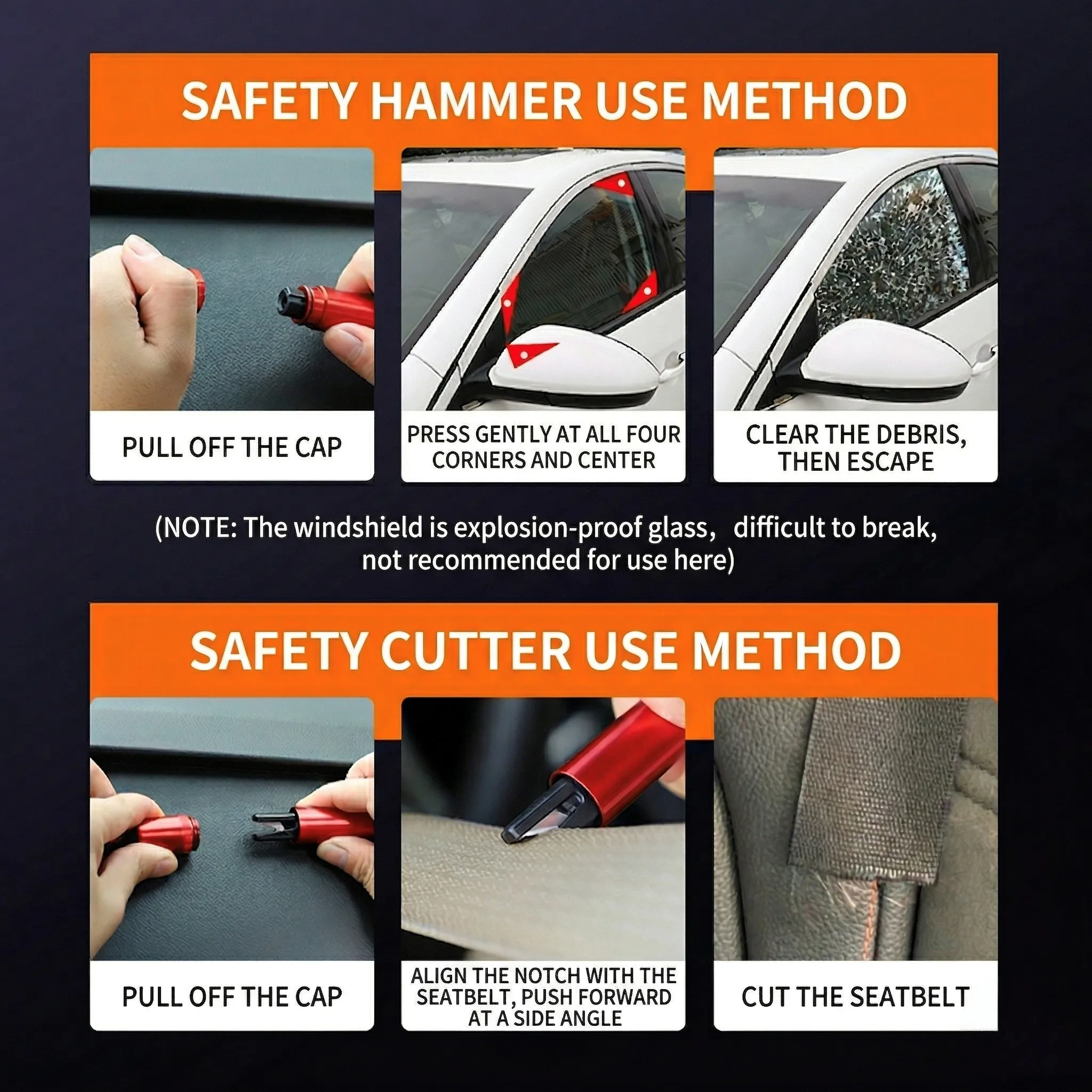 Car Safety Hammer Seatbelt Cutter 2 in 1 Emergency Keychains Car Window Breaker Tool 2026 Upgraded