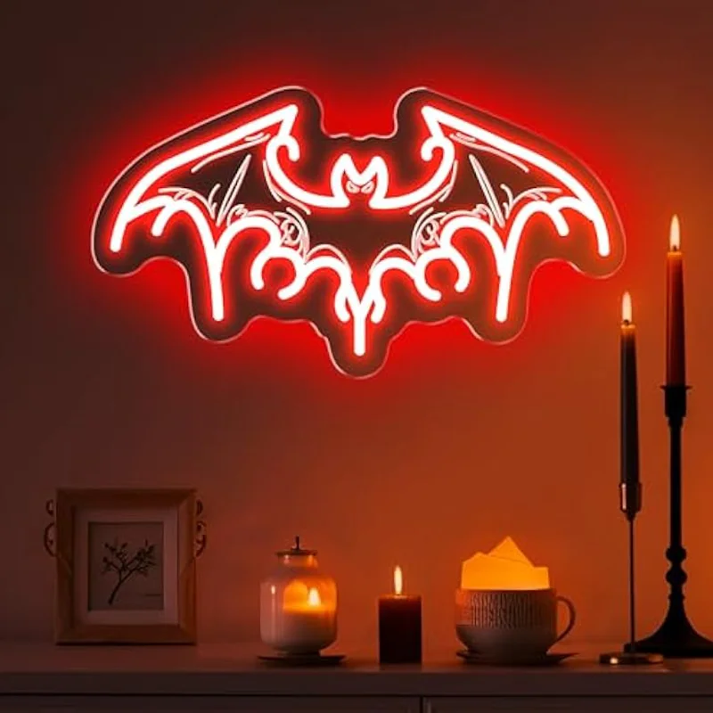 Bat Neon Sign Victorian Gothic LED Lights Decor Spooky Halloween Room Accent Unique Gothic Home Decor Gift for Gothic Lovers
