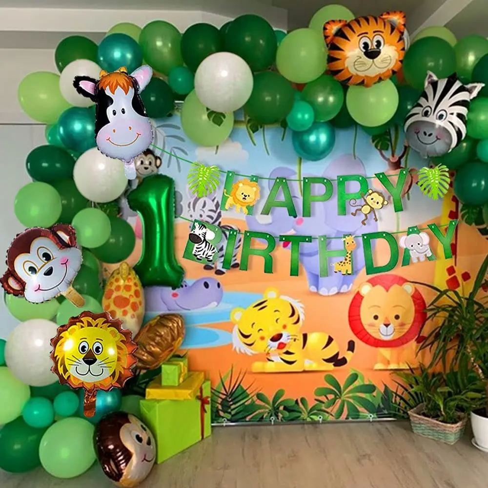 

Jungle Birthday Balloons Boys Animal Party Decoration Jungle Safari Balloons Palm Leaves Safari Forest Animal for Boy Supplies