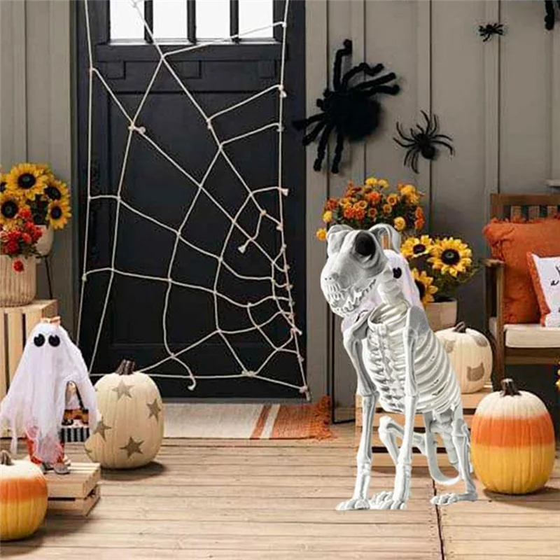 【신규】할로윈 앉아있는 개 해골 뾰족한 이빨이 있는 무서운 소름 끼치는 앉아있는 개 해골 할로윈 공포 장식