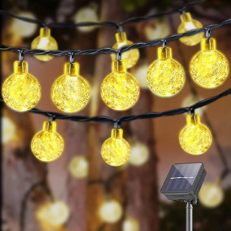 Solar Powered Crystal Ball Fairy String Lights LED Garlands Outdoor Garden Christmas Decor 20/30/50 Count Energy Efficient