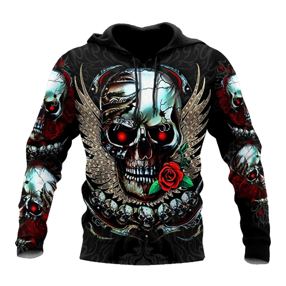 Men\'s Four Seasons Fashion 3D Printed Hoodie 3D Skull Print Men\'s Fashion Men\'s Horror Hoodie Top 2024