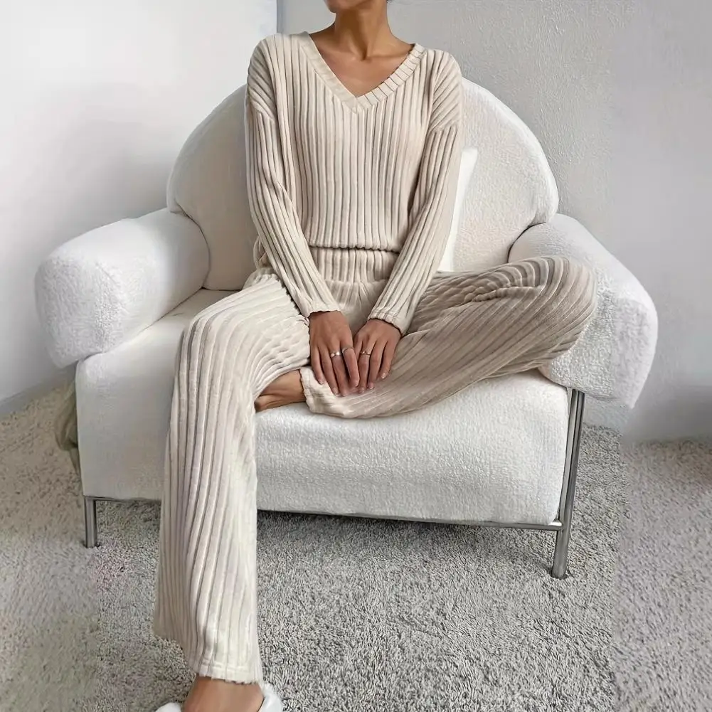 

Long-sleeved Jogging Pants Set V-neck Sweatshirt 2 Pcs Women’s Spring Tracksuit Set V Neck Long Sleeve Top High for Commuting