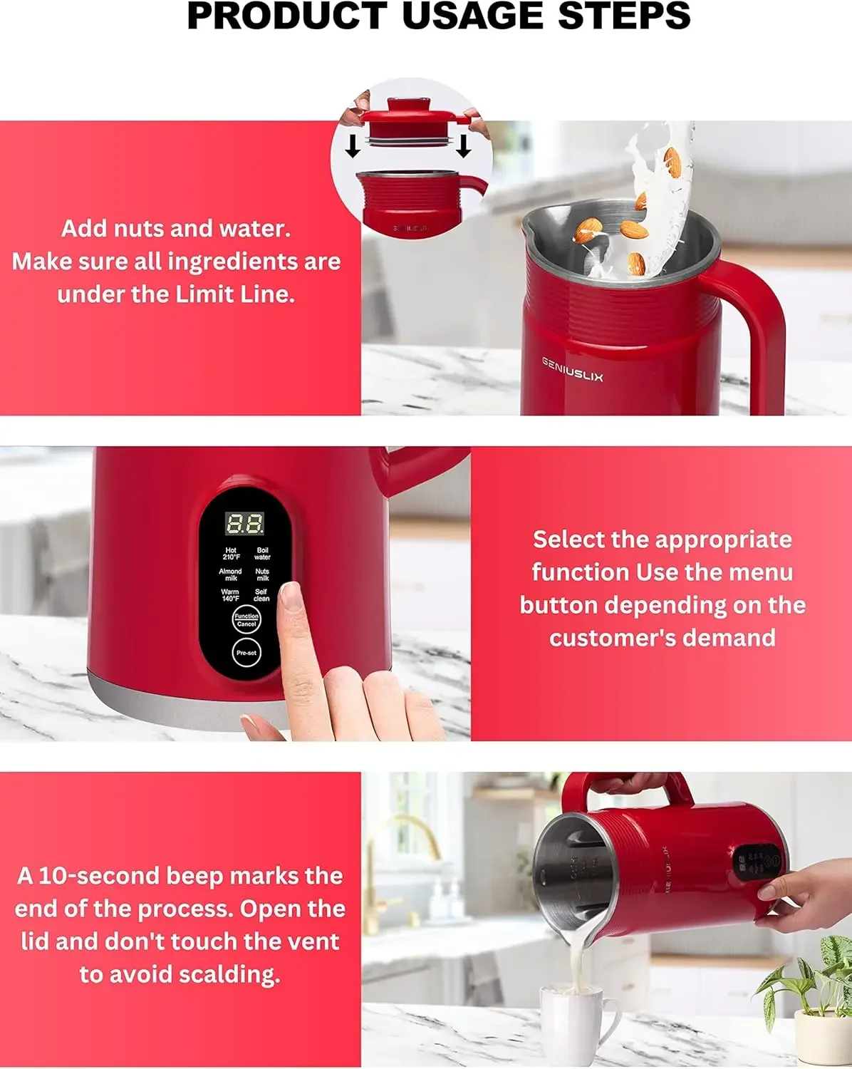 Milk Maker Machine for Homemade, Plant-Based Milk with Auto Clean & Temperature Control Soy Milk Maker, Non-Dairy Beverages-