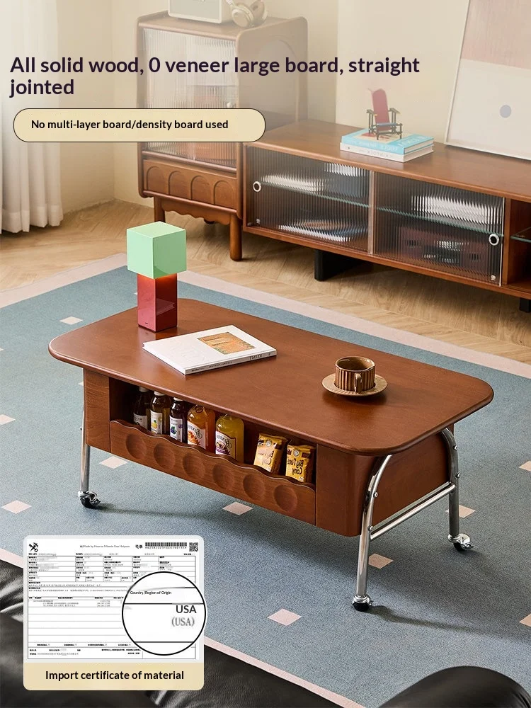 Mid Century Modern Solid Wood Lift Coffee Table Movable With Storage Height Adjustable For Living Room Home Dining Space Saving