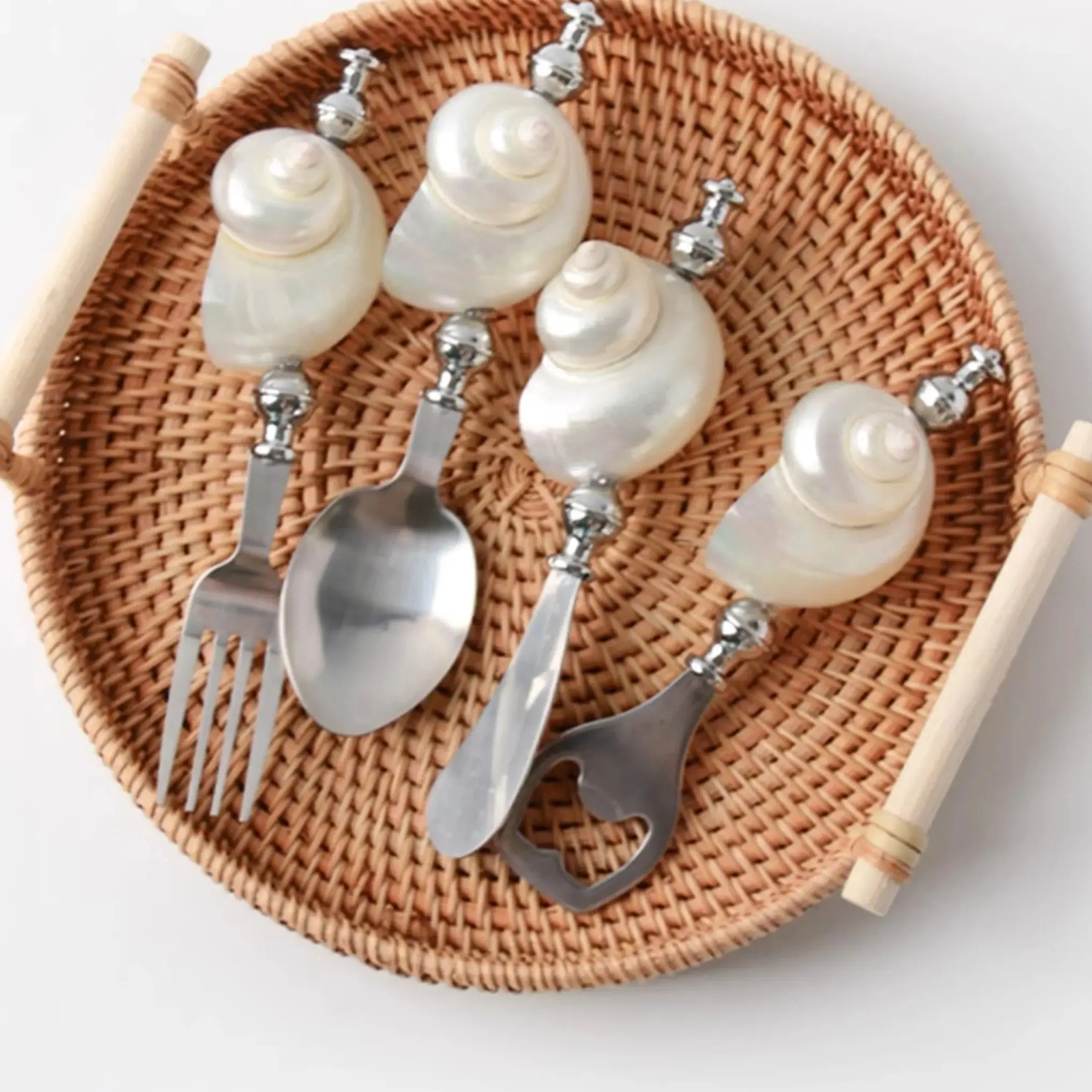 Flowing Aurora Steel Ball Moonlight Pearl White Rotating Conch Stainless Steel Fork Spoon Tableware