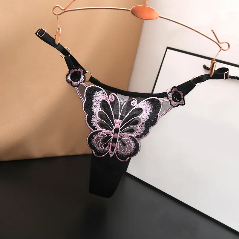 Fashion Sexy Lace G String Thong Women Butterfly Butterfly Embroidery Panties Transparent T Back Briefs Lingere Panty Underwear