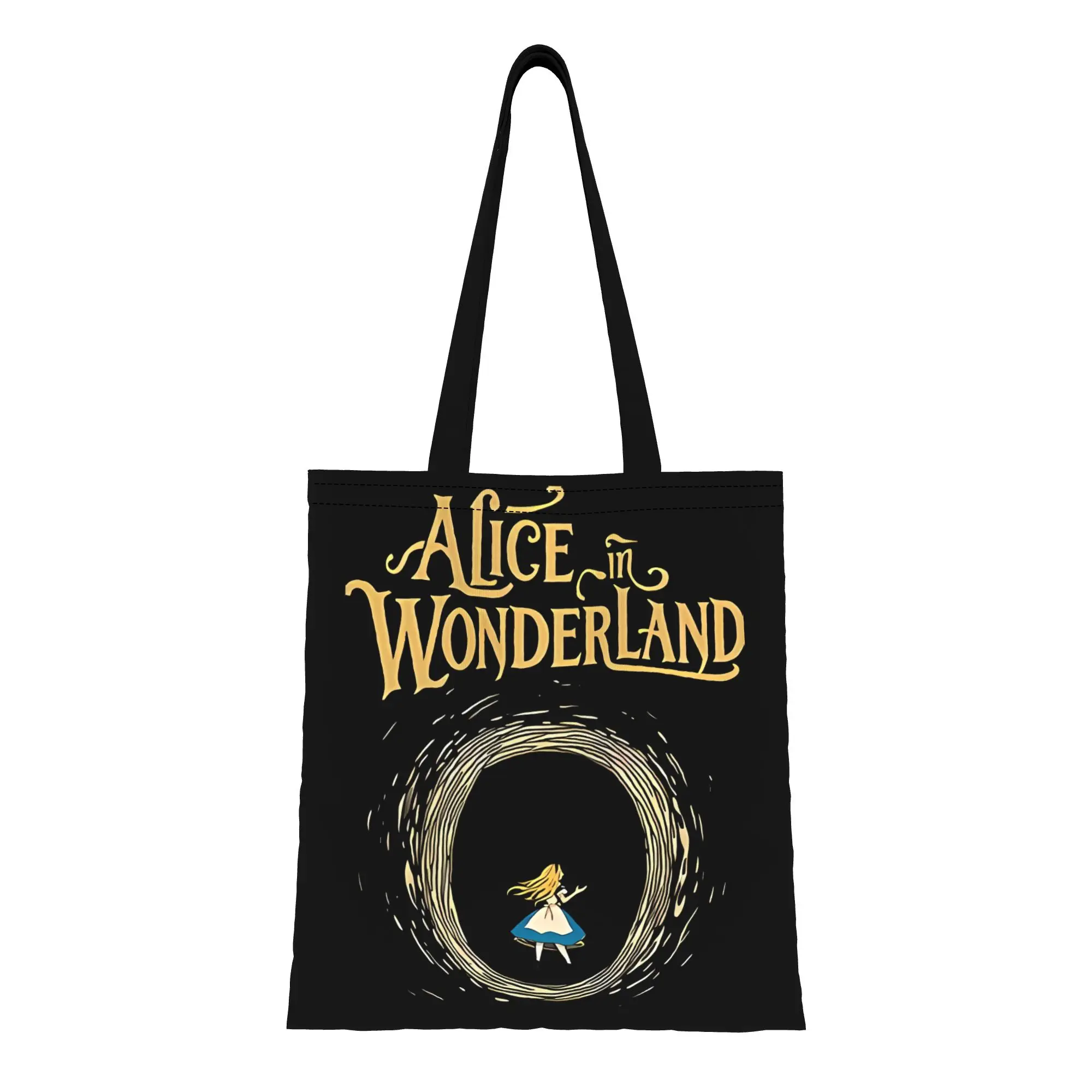 

Back to school season Yellow Aperture Alice in Wonderland Canvas Tote Bag Perfect for Travel Women's Top-Handle Bags