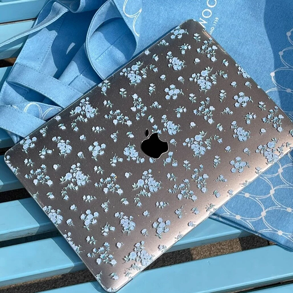 Ins Blue Floral Shining Laptop Cover For Macbook Air 13 15inch NEO A3404 M5 M4 A3113 A3241 A2941 A2337 Pro 14 16 M3 M2 M1 Cover