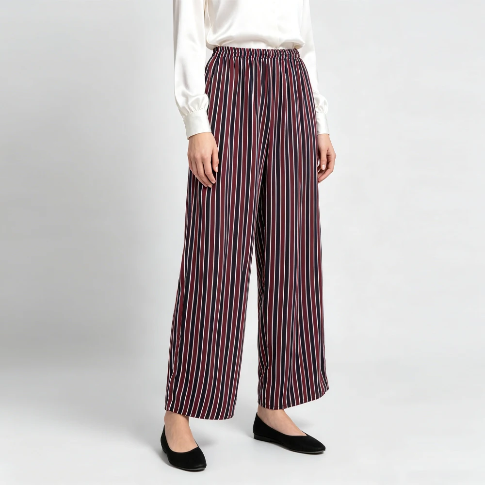 Plus Size Women's Casual Summer New Versatile Striped 100%Natural Mulberry Silk Crepe De Chine Loose Comfortable Pencil Pants