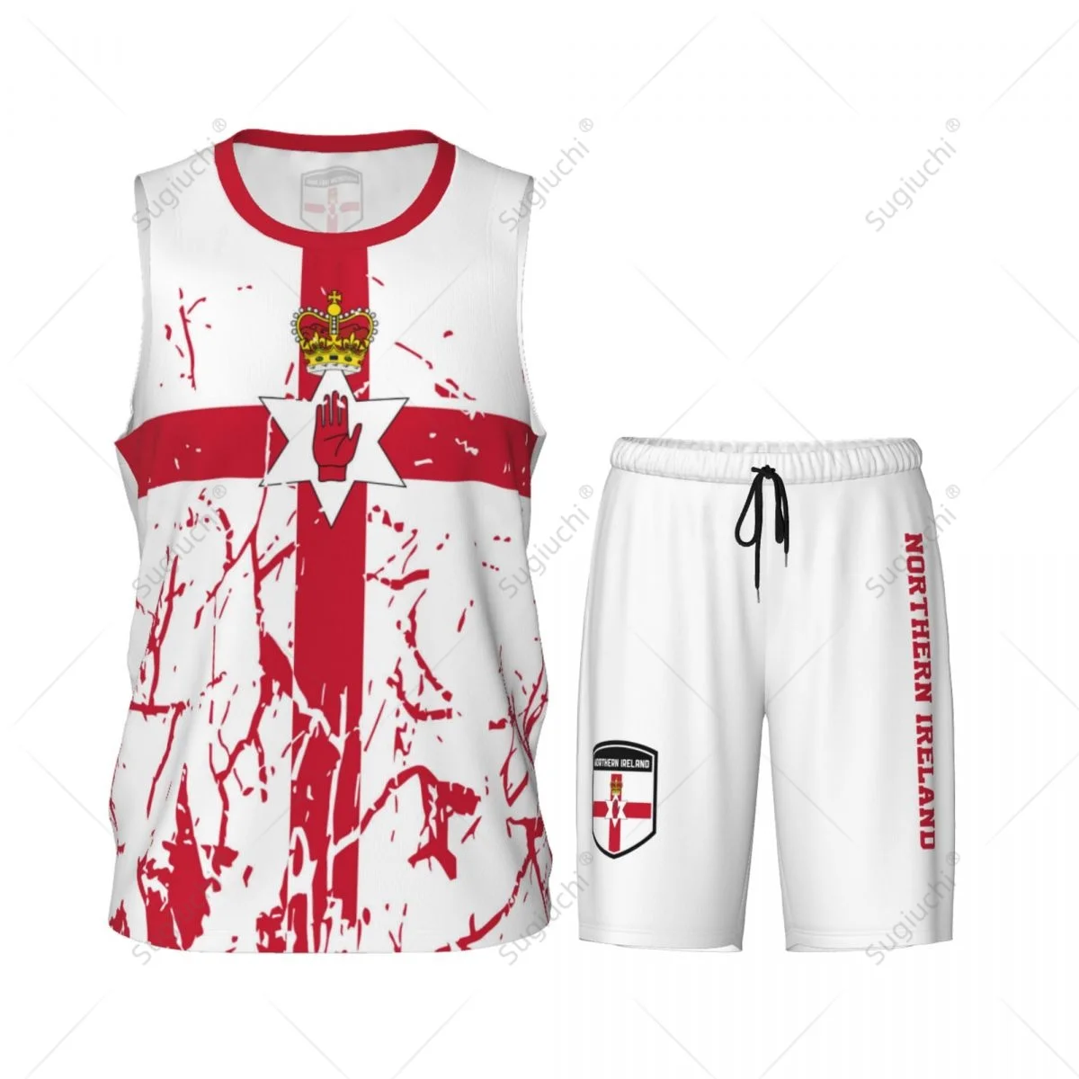 Team-up Northern Ireland Flag Grain Men Basketball Jersey Set Shirt & Pants Sleeveless Custom Name Nunber Exclusive