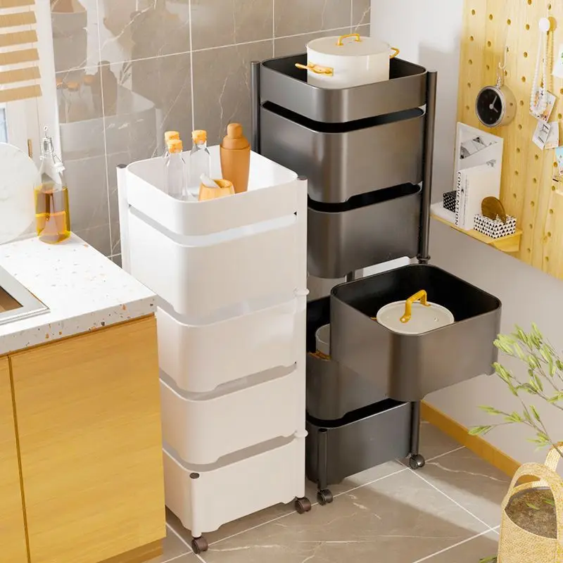 4/5layers Storage Rack Kitchen Rotating Shelves Multi-function With Magnetic Suction Fruit Vegetable Basket Bathroom Storage