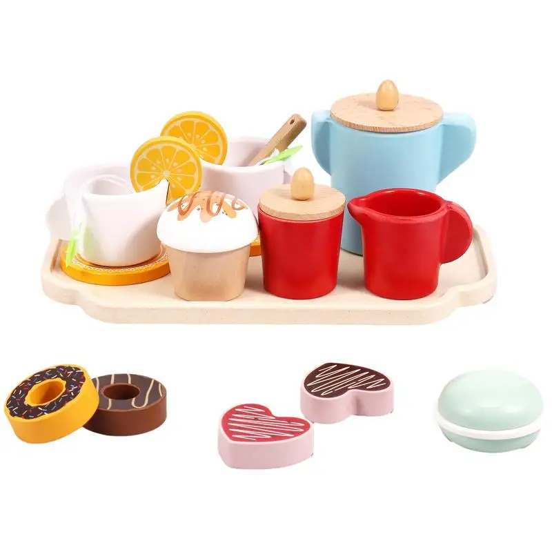 

Wooden Afternoon Tea Set Toy Pretend Play Food Learning Role Play Game Early Educational Toys for Toddlers Girls Boys Kids Gifts