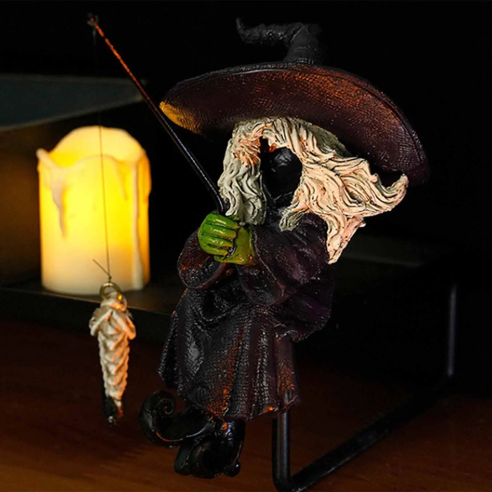 Fishing Witch Statue Shelf Sitter Statue Yard Halloween Halloween Decoration