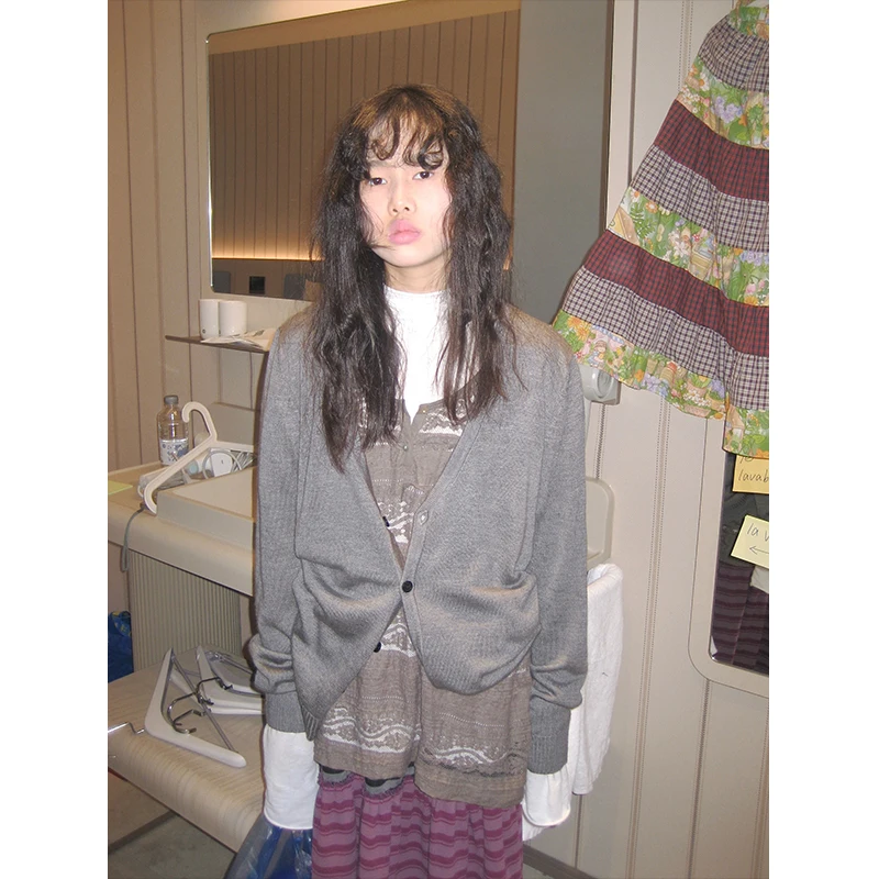 

Spring 2026 Korean Sle Loose Fit Pure Color Single Button Knitted Open Cardigan Jaet Versatile Casual Soft Long Sve Wo...