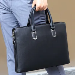 Nieuwe Aktetas Echte Aktetassen Heren Business Case 14-inch Computertas Lederen Messenger Bag Temperament Grote Capaciteit Herentas