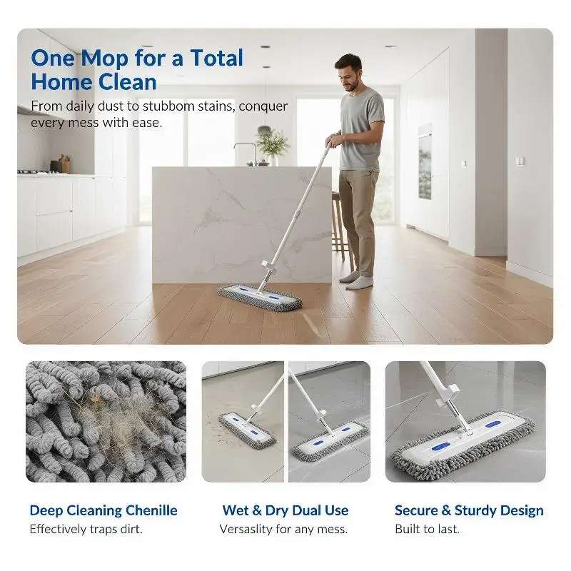 45CM Flat Mop Replacement Head Cloth Highly Absorbent Reusable Mop Pad for Home Living Room Floor Cleaning
