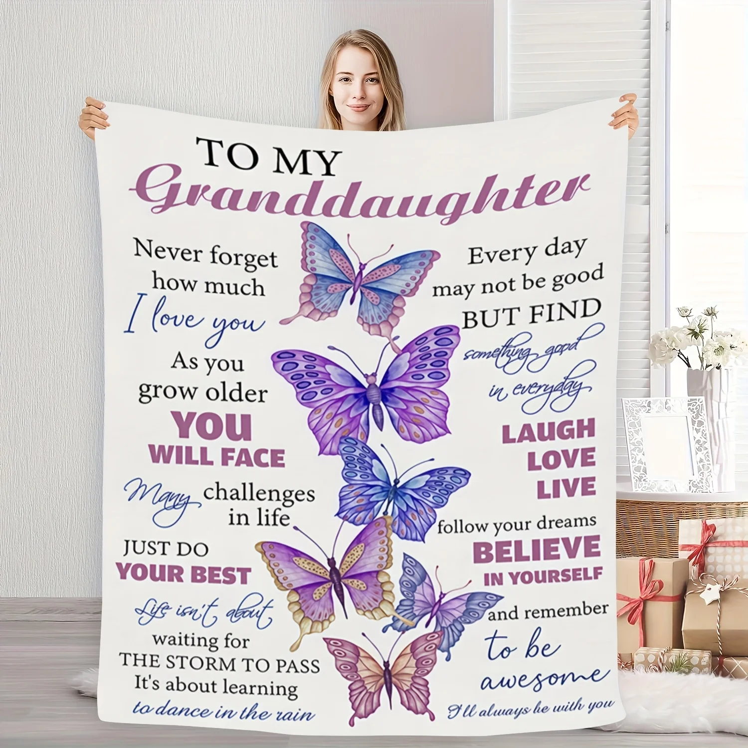 A Cozy Fleece Blanket Featuring a Butterfly Design Embodies The Everlasting Love And Care That Grandparents Have for Their Grand