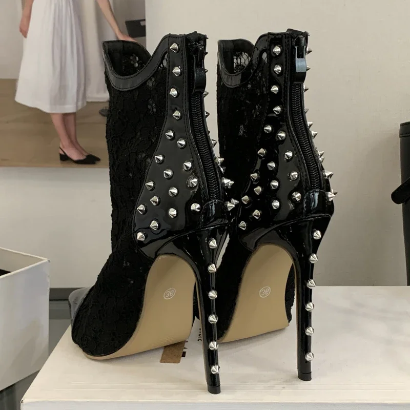 Aneikeh الصيف مثير رقيقة عالية الكعب حذاء من الجلد الصنادل تصميم برشام شبكة زهرة أشار تو المرأة موضة متجرد أحذية الحفلة الراقصة