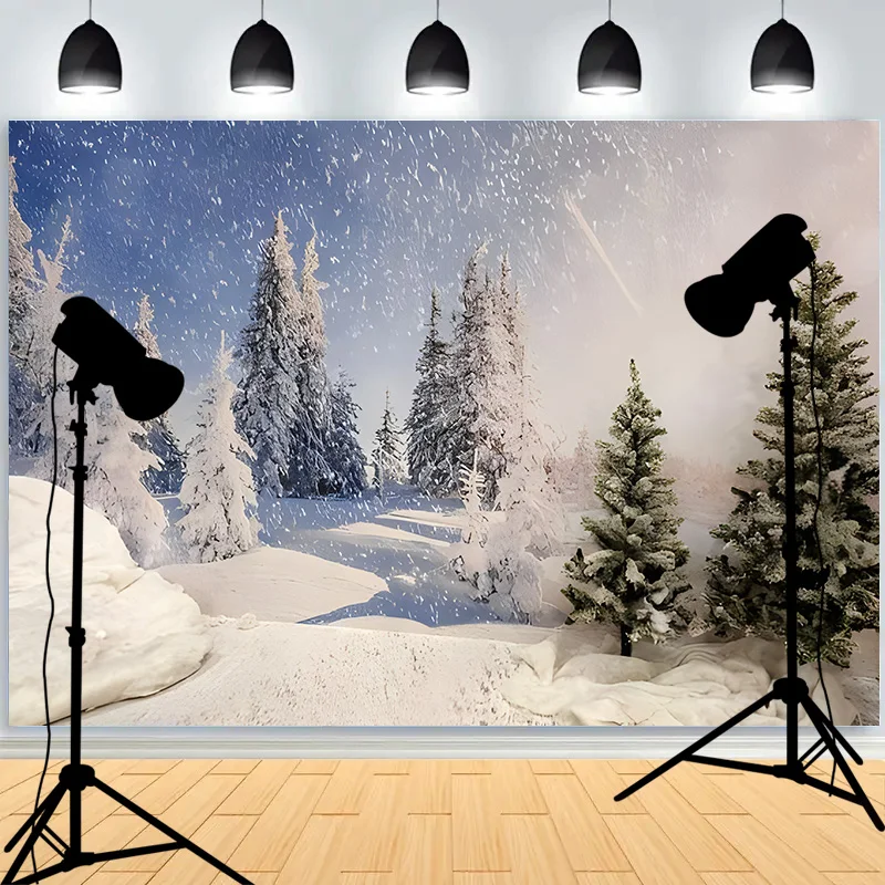  Christmas Tree String Lights Snowflake Gift Box Photography Background Fireplace Colorfast Photo Studio Backdrops JR-40