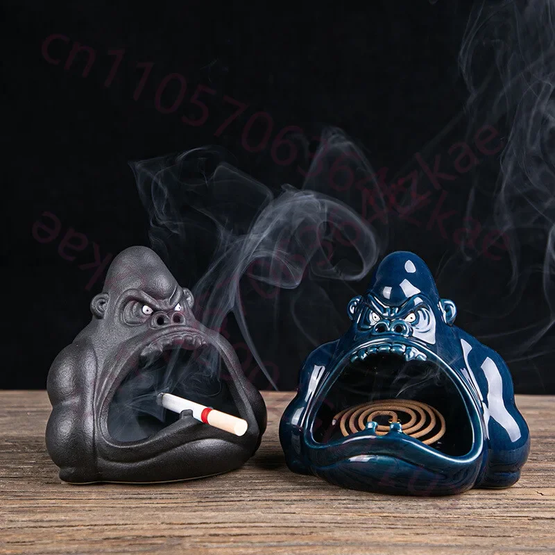12.5cm Ceramics Gorilla Mouth Cigarette Ashtray Smoking Ash Tray Home Decor