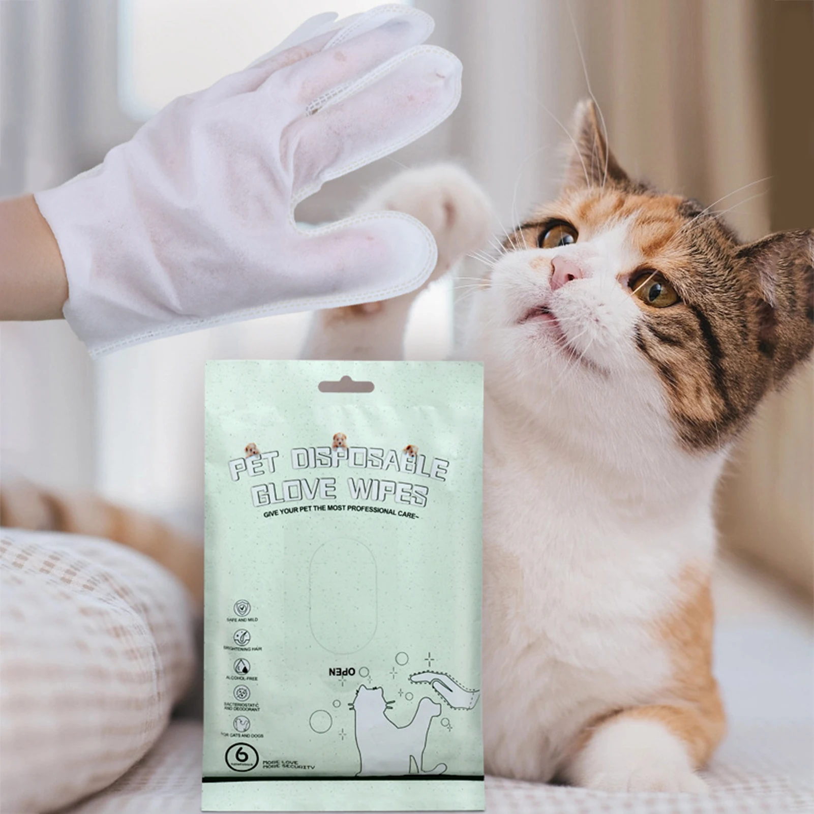 Pet Bath Wipes for Dogs Cats Soothing and Nourishing Pet's Skin Glove Type Wipes Suitable for Fur Face Ear Eye Paws