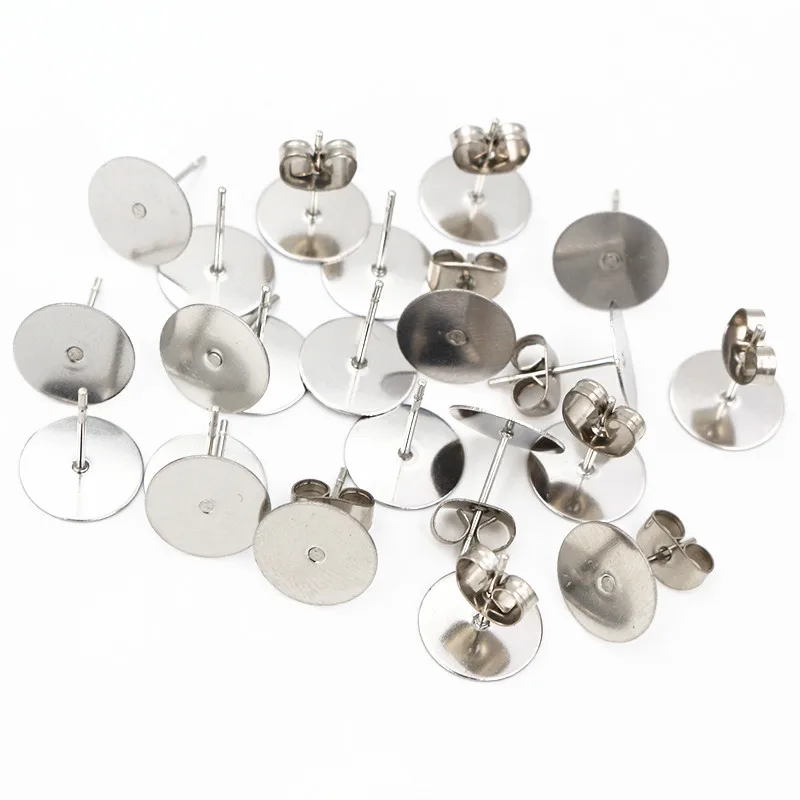 No Fade 100pcs/lot Stainless Steel Blank Earring Stud with Earring Back Plug Fit 6 8 10mm Cameo Settings DIY Jewelry Findings