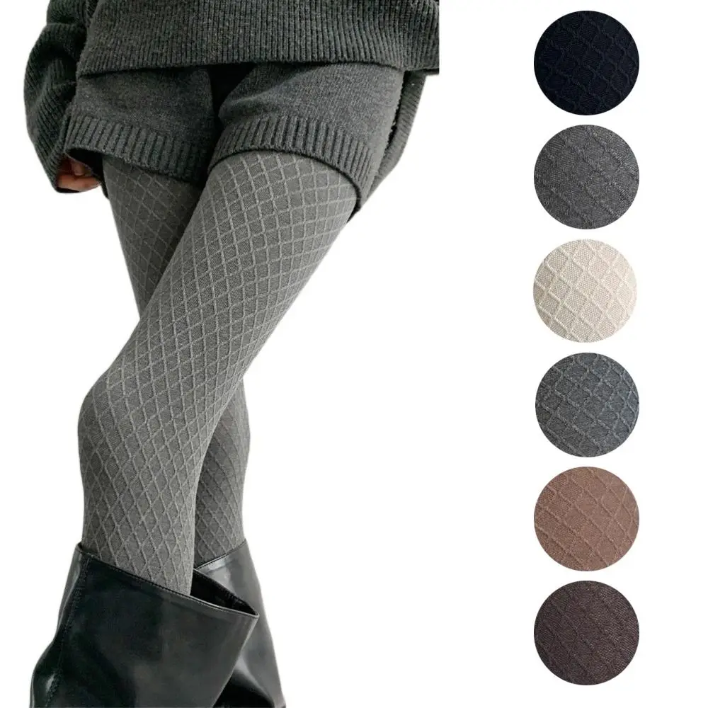 

Trendy High Waist Grid Tights Elastic Slim Stocking Warm Vintage Y2K Tights Winter Spring for Women