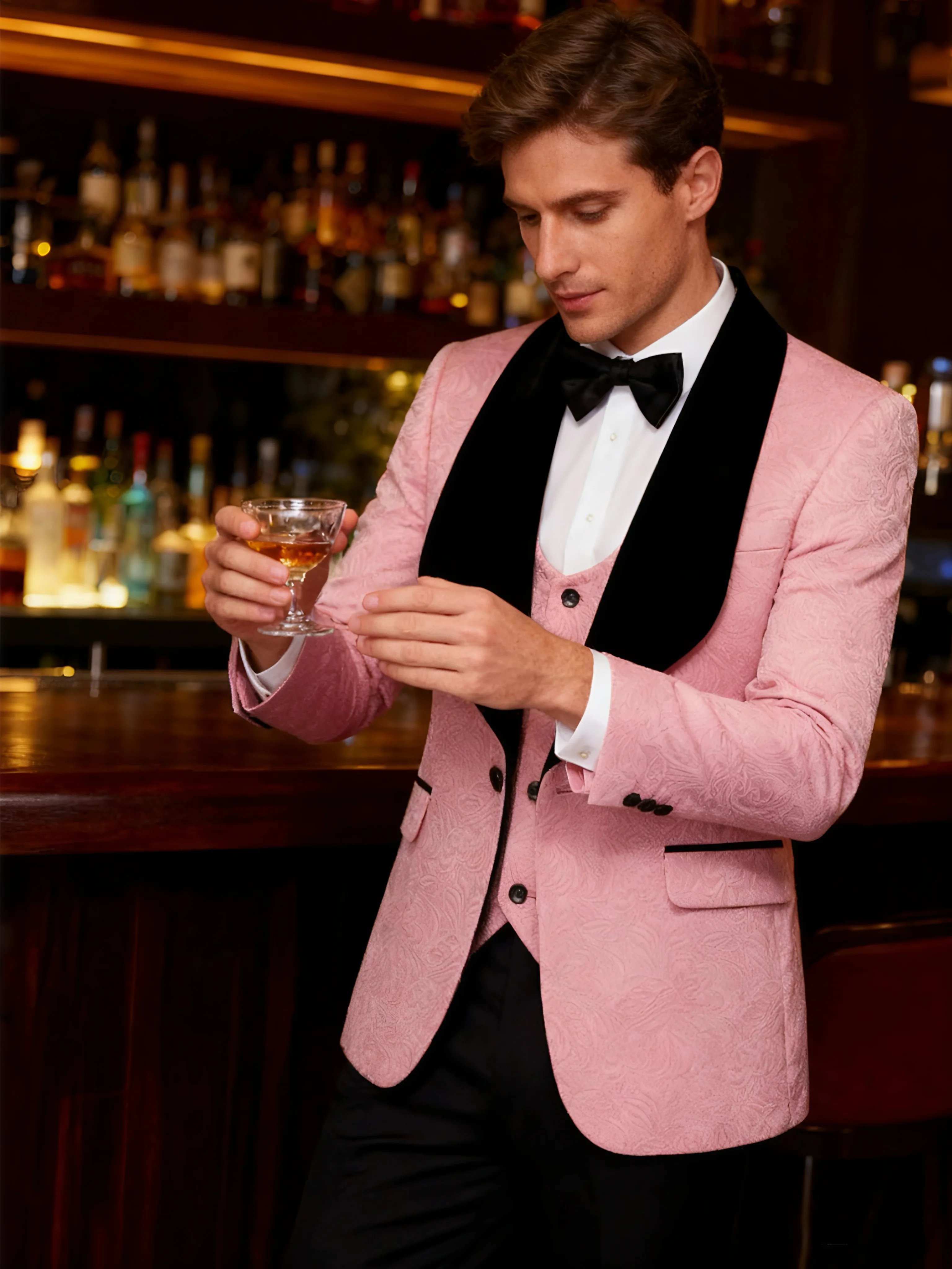 

Мужской фрак из трех предметов с принтом, жаккардовый облегающий комплект, спортивная куртка с узором пейсли, жилет и брюки, подходит для мероприятий, таких как танцком.