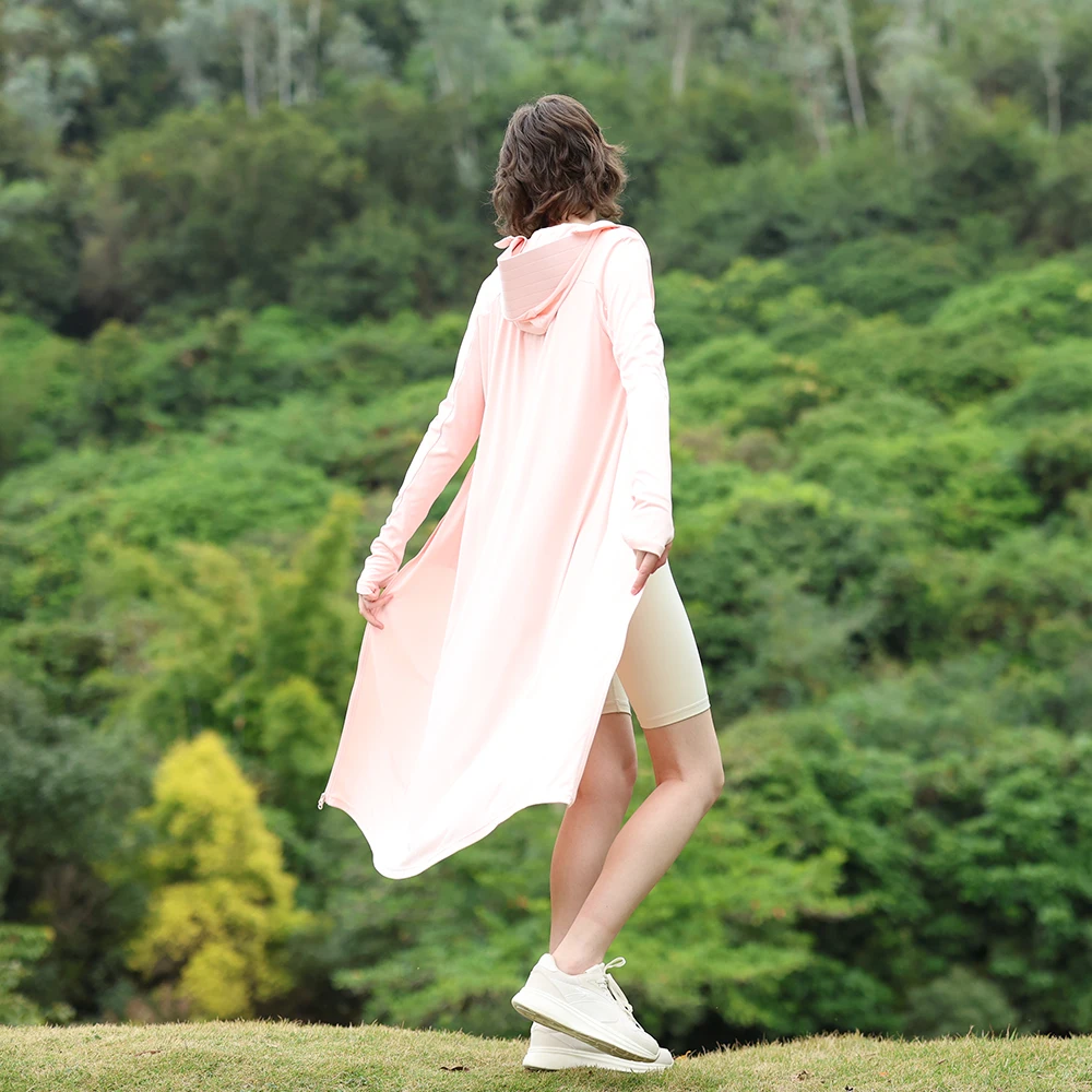 OhSunny Women Trench 2024 New Fashion Sun Protection Long Coat Breathable Hooded Washable Outdoor Jacket Anti-UV UPF 2000+ Abaya