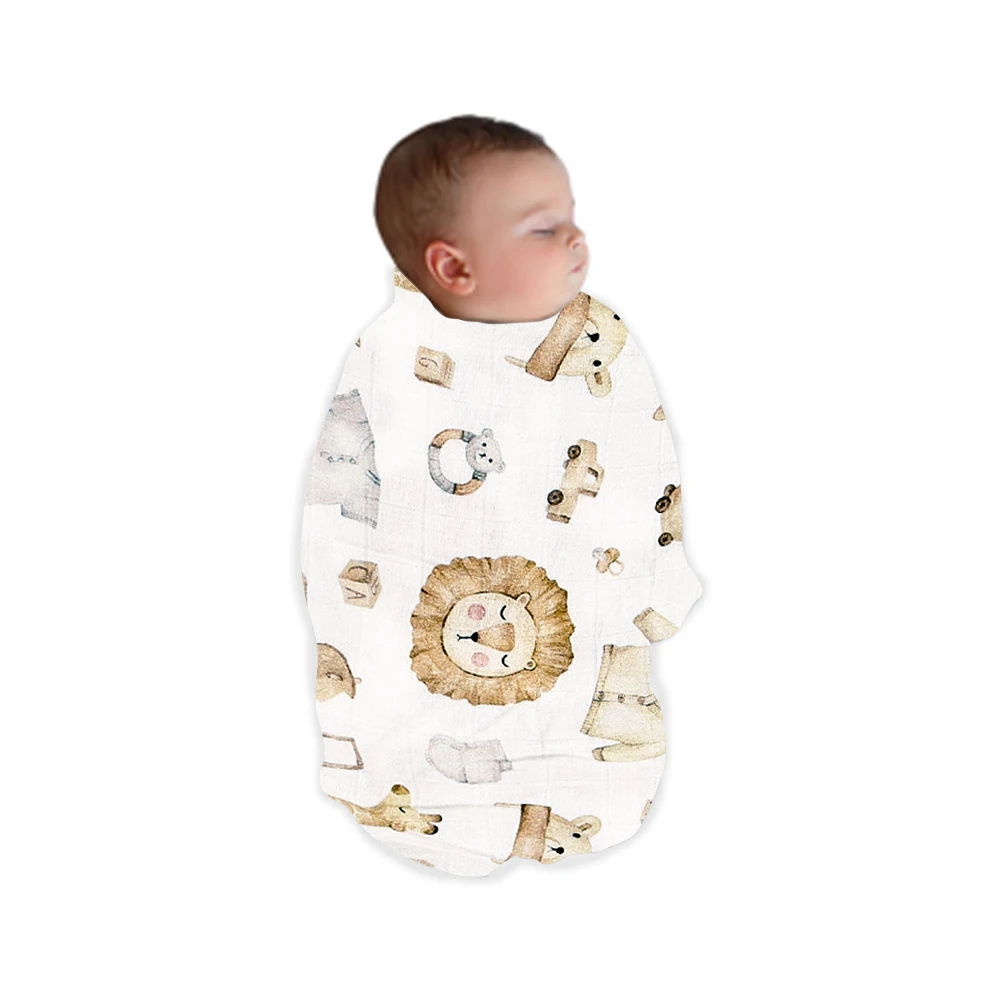 Elinfant Popular Digital Print Bamboo Cotton Muslin Swaddle Blankets High Quality 120*110cm Newborn Baby Bath Towel Wrap