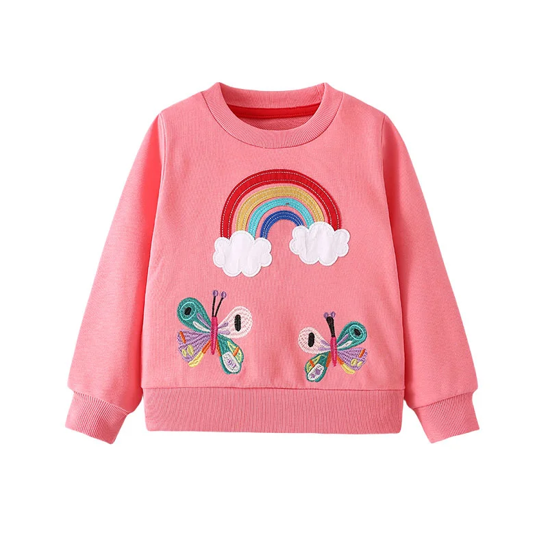 Jumping Meters 2-7T Girls Sweatshirts Rainbow Butterfly Girls Cute Toddler Kids Clothing Autumn Spring Sport Baby Hooded Shirts