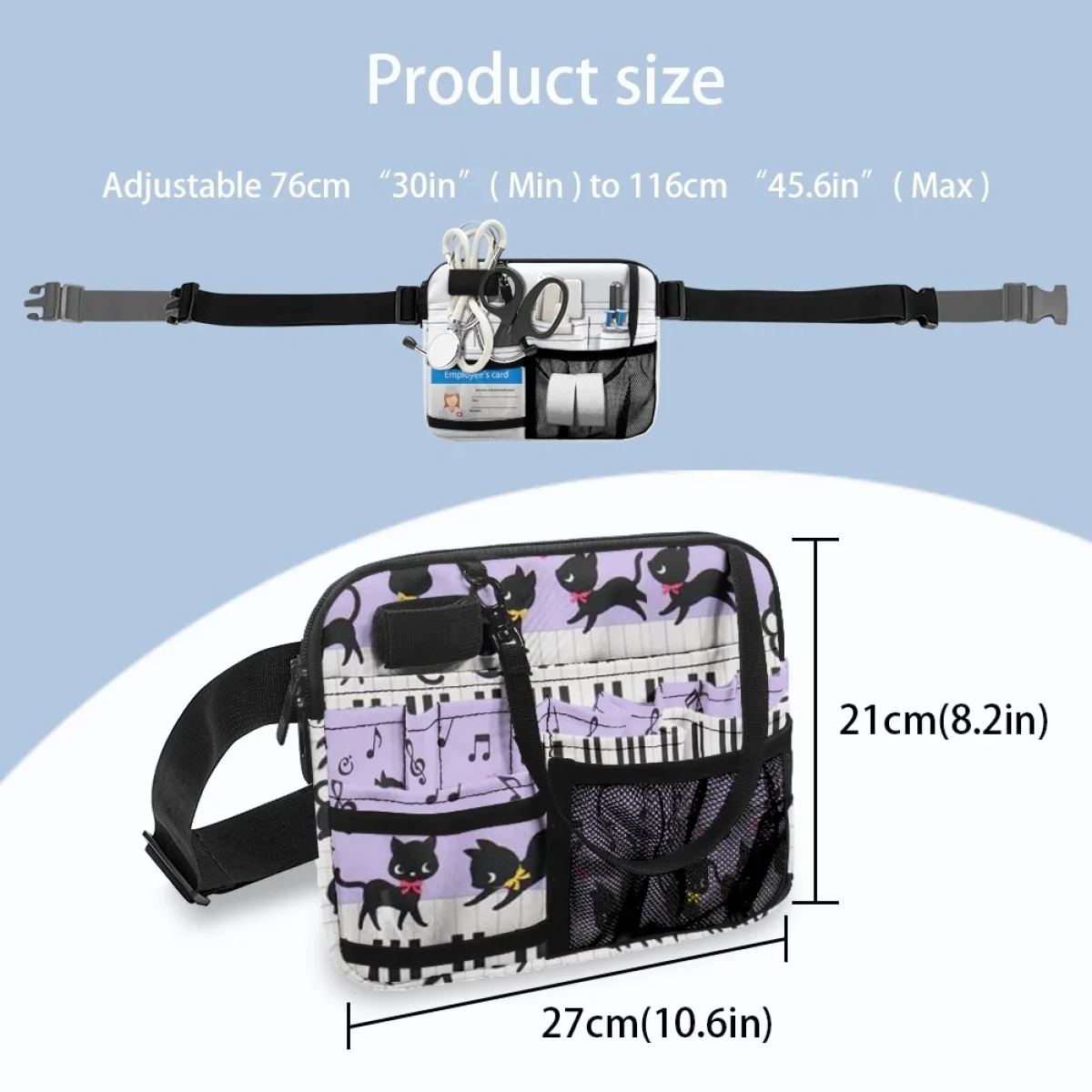 Music Piano Key Note Cat Design Portable Waist Bag Nurse Organizer Pouch Multi Compartment Utility Hip Bag Case bolsa feminina