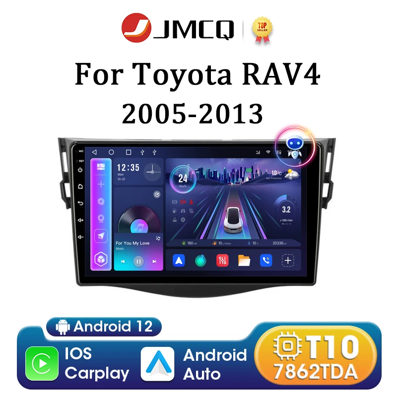 

JMCQ Android 12 2Din Car Radio For Toyota RAV4 Rav 4 2005-2013 4G+WiFi Navigation GPS Head Unit Carplay Multimidia Video Player