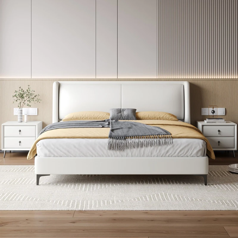 

#For Bed Furniture Bedroom Large White Leather Upholstered Bed Frame Soft Comfortable Bed