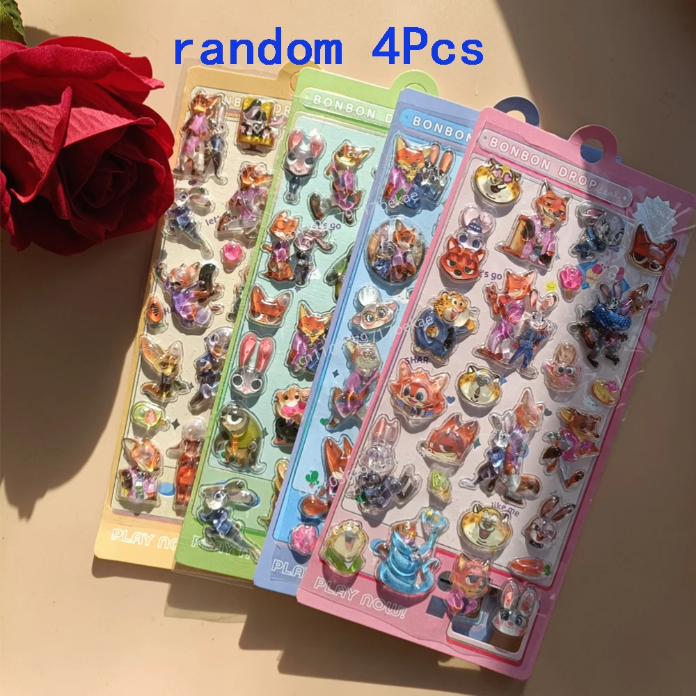 @4 個アニメズートピアディズニーシリーズ 3D ステッカー漫画ラップトップ荷物ステッカー装飾文具ステッカーギフト