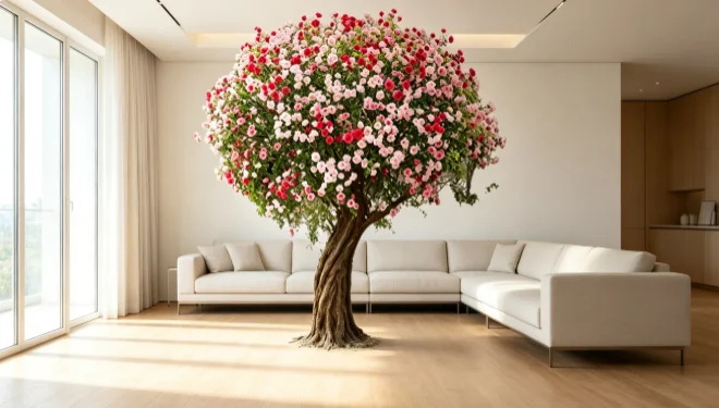 Large Artificial Rose Tree Simulation Pink/Red Flowering Tree for Garden Patio Wedding Decor UV Resistant No Fading