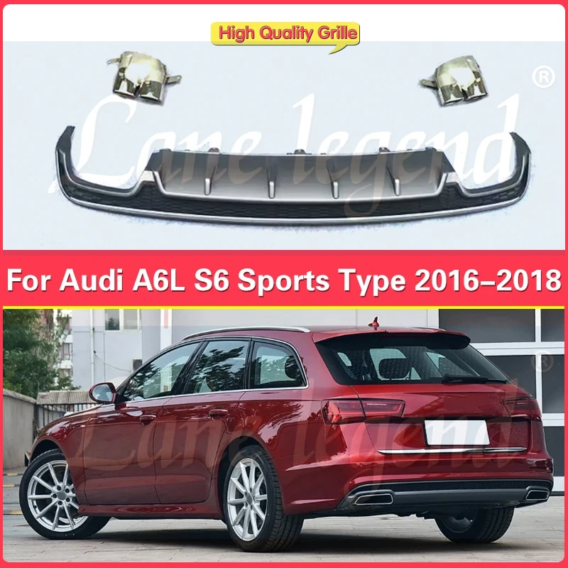 

PP Plastic Rear Bumper Lip Diffuser For Audi A6 A6L Sports Type 2016-2018 S6 Double Side Single Output Rear Diffuser