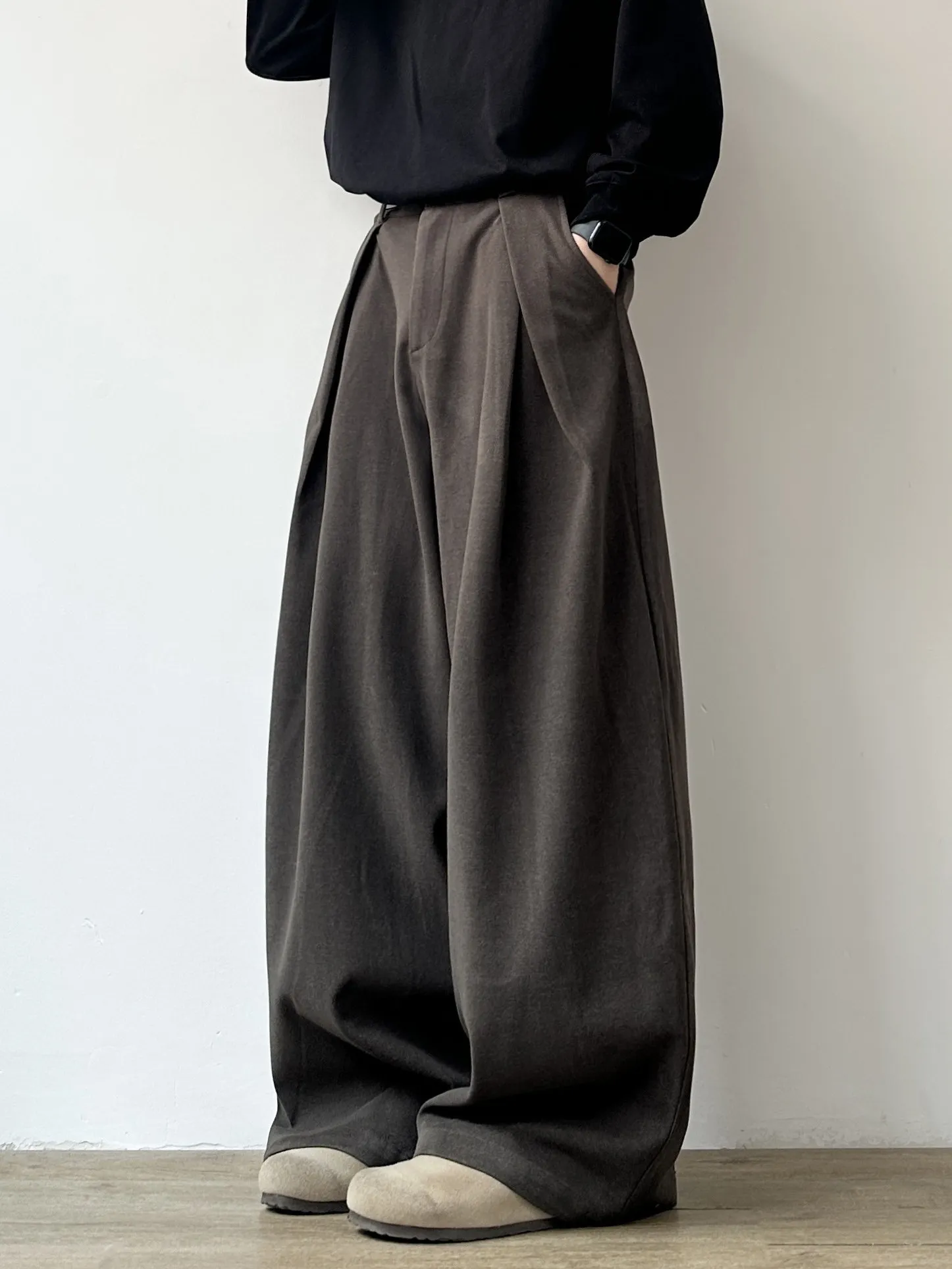 

Japanese Sle Thiened Woolen Men's Straight Leg Casual Pants Autumn Winter Long Trousers Loose Fit Faionable Youth Polye...