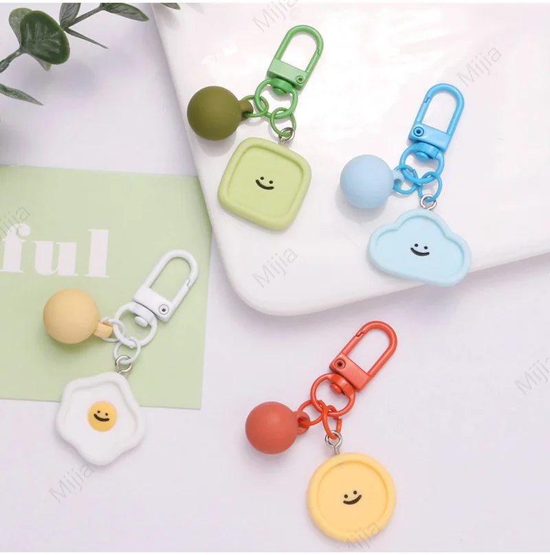 Cute Smiling Face Resin Keychain Heart Flower Cloud Bag Pendant DIY Accessories Candy Color Key Chains Decoration Jewelry