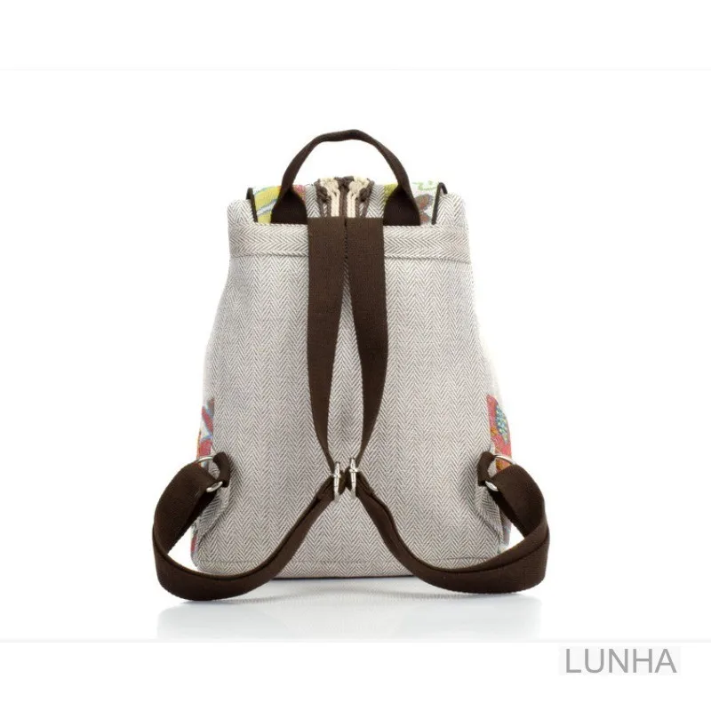 女性のためのレトロな花柄のバックパック,綿とリネンのカジュアルなバックパック,小さな手織りのバックパック,夏