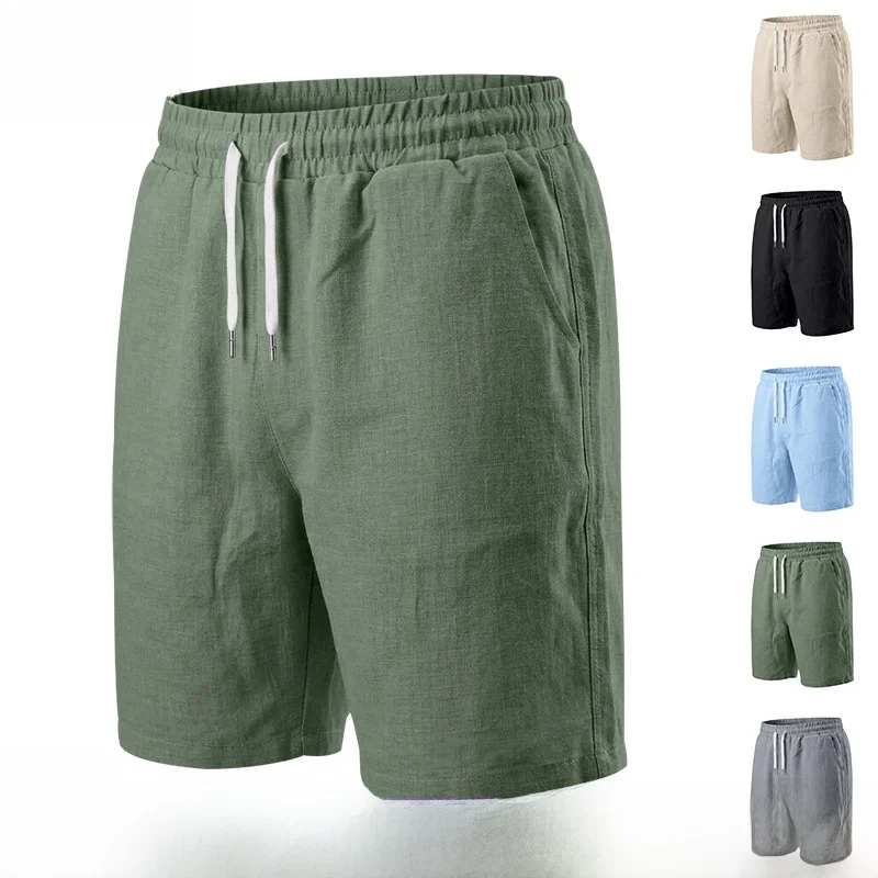 

Men's Casual Beach Shorts Summer Polyester Fiber Five-Pointed Patchwork Loose Fit Mid-Low Waist Basic Color Beachwear