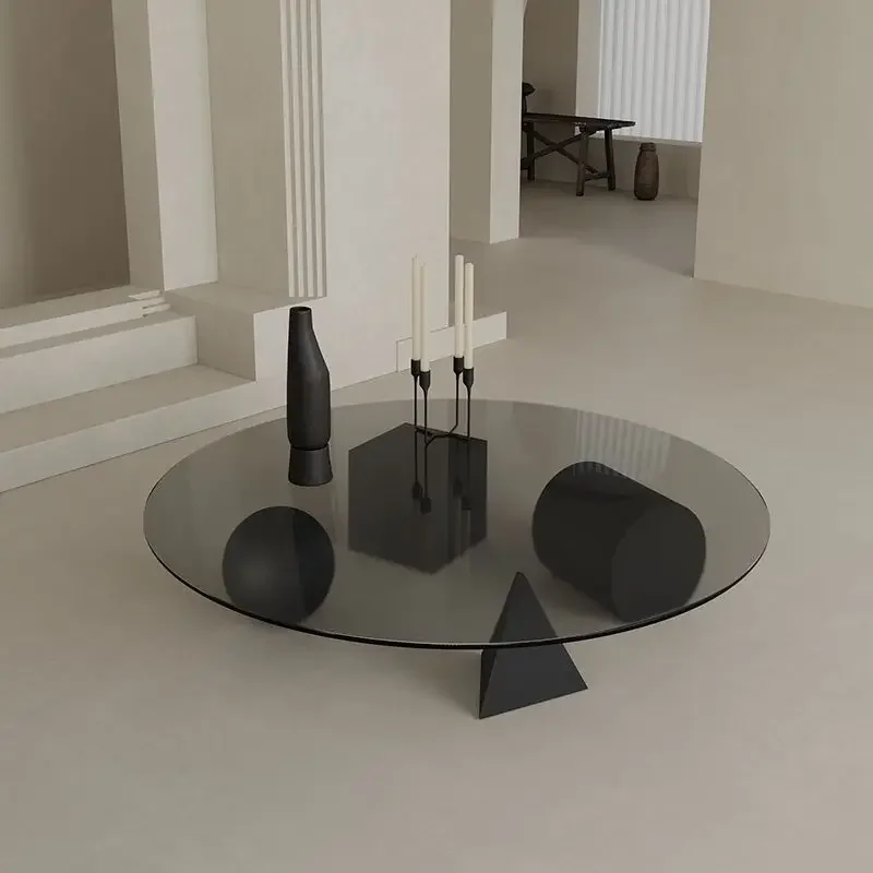 Tempered glass tea table Living room round coffee table Extremely modern table