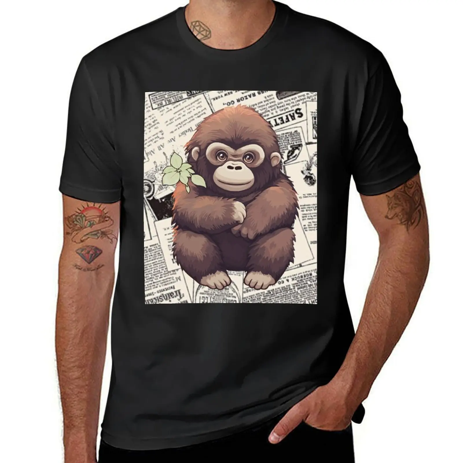 Cute monkey t-shirts, nature pattern t-shirts, cute wild animal pattern t-shirts, vintage style t-shirts. ,newspaper T-Shirt